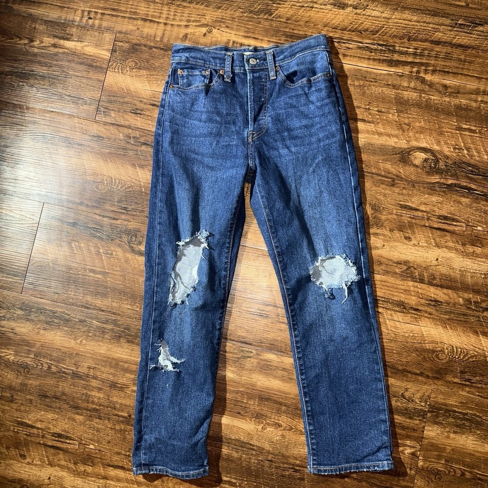 Levi's Button Fly Cropped Wedgie Straight Ripped Blue Jeans Women's Size 27